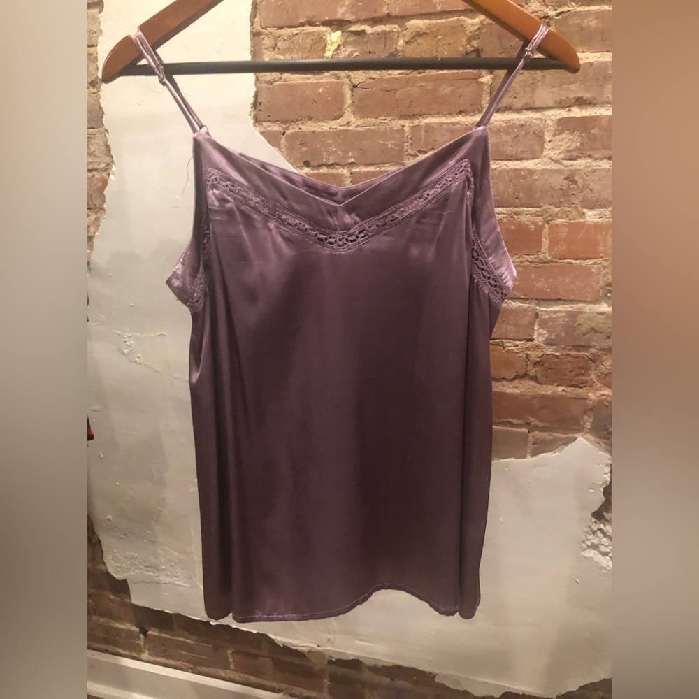 Sultry Lavendar Satin Like Tank Top With Lace